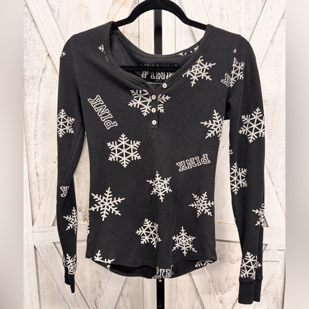 PINK Victoria's Secret Black Snowflake Henley